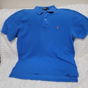 Polo Ralph Lauren Vintage 90s Custom Fit Blue with Orange Pony Polo — Large